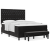Stella Homewares Box Spring Bed with Mattress & Bench Black Queen Velvet