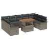 Stella Homewares 10 Piece Garden Dining Set with Cushions Grey Poly Rattan Acacia
