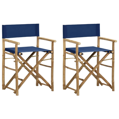 alt="Folding Director's Chairs 2 pcs Blue Bamboo and Fabric"