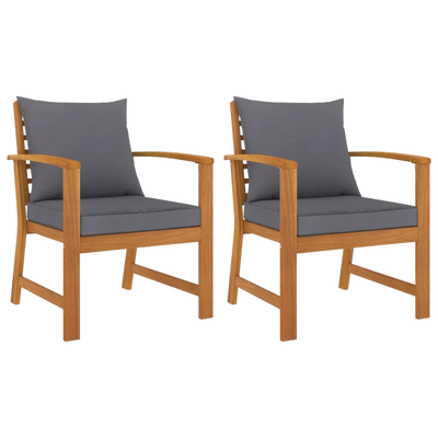 alt="Garden Chairs 2 pcs with Dark Grey Cushion Solid Acacia Wood"