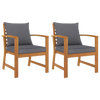 alt="Garden Chairs 2 pcs with Dark Grey Cushion Solid Acacia Wood"
