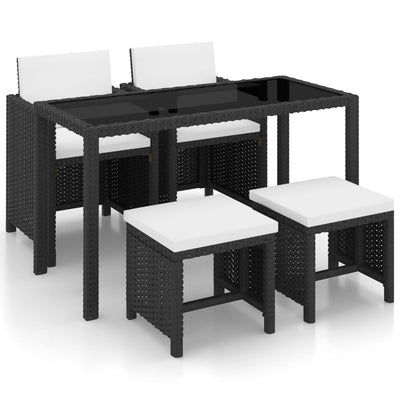 alt="5 Piece Outdoor Dining Set with Cushions Poly Rattan Black"