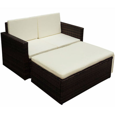 alt="2 Piece Garden Lounge Set with Cushions Poly Rattan Brown"