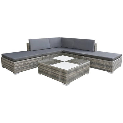 alt="6 Piece Garden Lounge Set with Cushions Poly Rattan Grey"