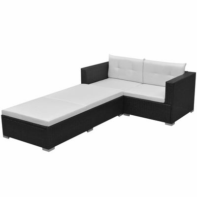 alt="3 Piece Garden Lounge Set with Cushions Poly Rattan Black"