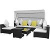 alt="7 Piece Garden Lounge Set with Canopy Poly Rattan Black""
