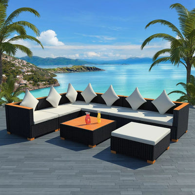 alt="8 Piece Garden Lounge Set with Cushions Poly Rattan Black"