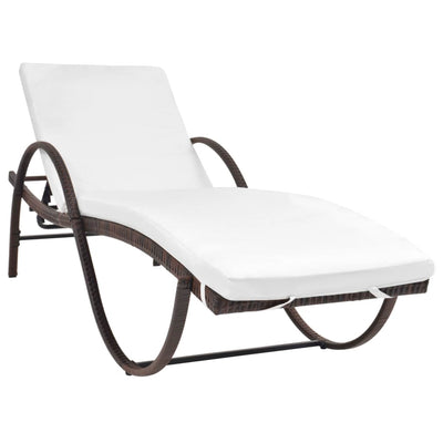 alt="Sun Lounger with Cushion Poly Rattan Brown""