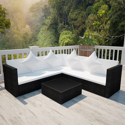alt="4 Piece Garden Lounge Set with Cushions Poly Rattan Black"