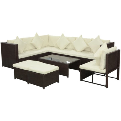 alt="8 Piece Garden Lounge Set with Cushions Poly Rattan Brown"