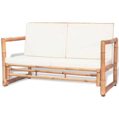 alt="2 Seater Garden Sofa with Cushions Bamboo"
