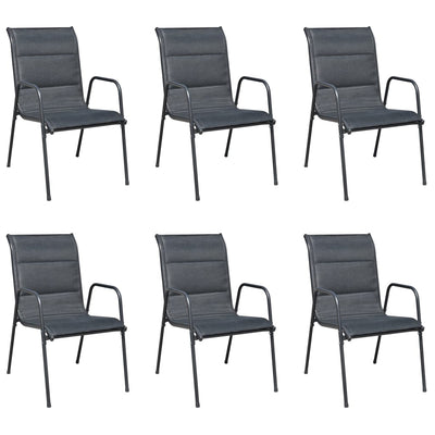 alt="Stackable Garden Chairs 6 pcs Steel and Textilene Black"