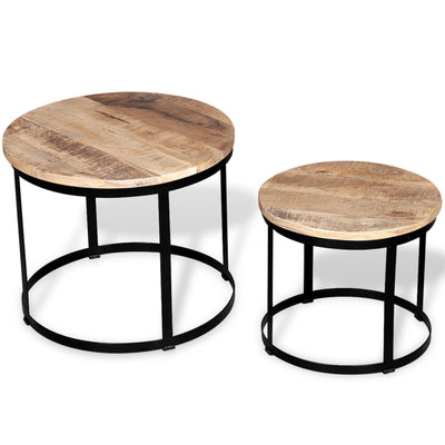 alt="Coffee Table Set 2 Pieces Rough Mango Wood Round 40/50 cm"