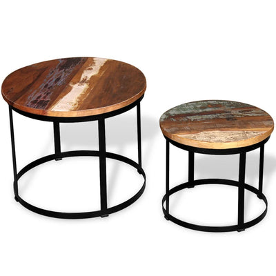 alt="Coffee Table Set 2 Pieces Solid Reclaimed Wood Round 40/50cm"