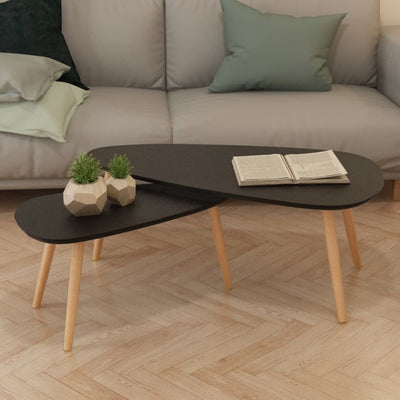 alt="Coffee Table Set 2 Pieces Solid Pinewood Black"