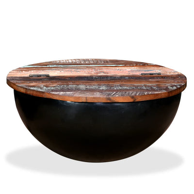 alt="Coffee Table Solid Reclaimed Wood Black Bowl Shape"