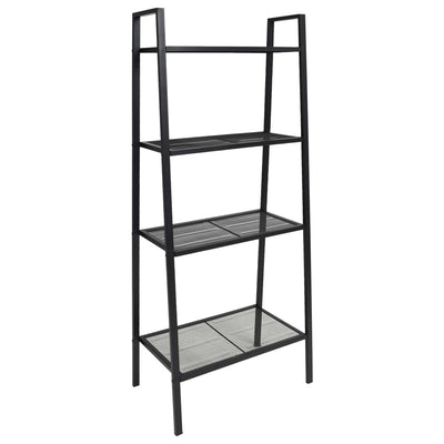 alt="Ladder Bookcase 4 Tiers Metal Black"
