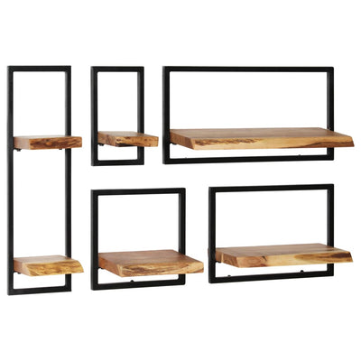 alt="Wall Shelf Set 5 Pieces Solid Acacia Wood and Steel"