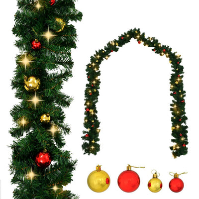 alt="Christmas Garland Decorated with Baubles and LED Lights 10 m""