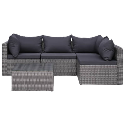 alt="5 Piece Garden Sofa Set with Cushions & Pillows Poly Rattan Grey"