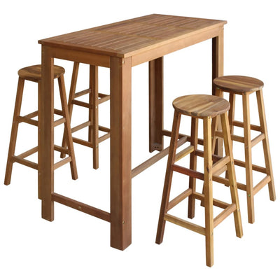 alt="Bar Table and Stool Set 5 Pieces Solid Acacia Wood""