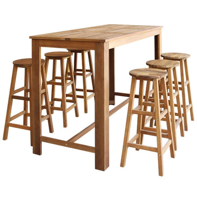 alt="Bar Table and Stool Set 7 Pieces Solid Acacia Wood"