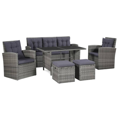 alt="6 Piece Garden Lounge Set with Cushions Poly Rattan Grey"