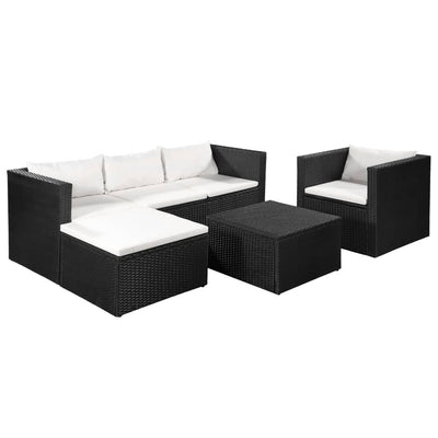 alt="4 Piece Garden Lounge Set Poly Rattan Black and White"