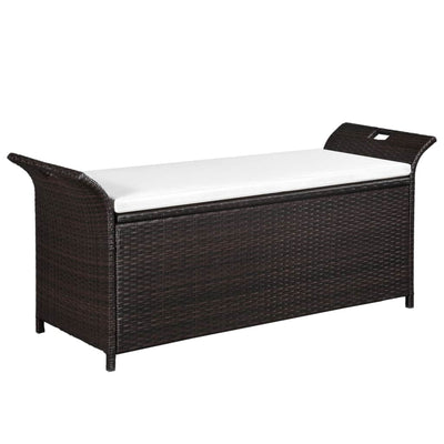 alt="Storage Bench with Cushion 138 cm Poly Rattan Brown"
