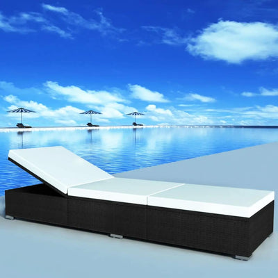 alt="Sun Lounger with Cushion Poly Rattan Black"