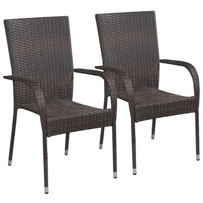 alt="Stackable Outdoor Chairs 2 pcs Poly Rattan Brown"