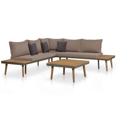 alt="4 Piece Garden Lounge Set with Cushions Solid Acacia Wood Brown""