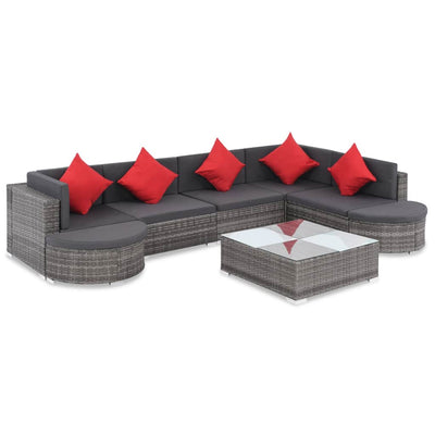 alt="8 Piece Garden Lounge Set with Cushions Poly Rattan Grey"