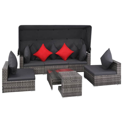 alt="7 Piece Garden Lounge Set with Cushions Poly Rattan Grey"