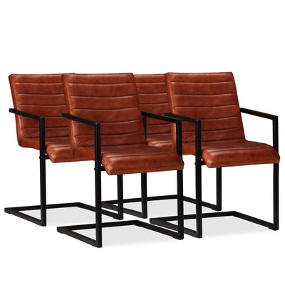 alt="Dining Chairs 4 pcs Brown Real Leather"