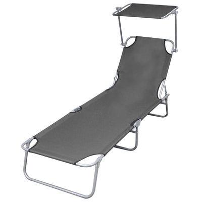 alt="Folding Sun Lounger with Canopy Steel Grey"