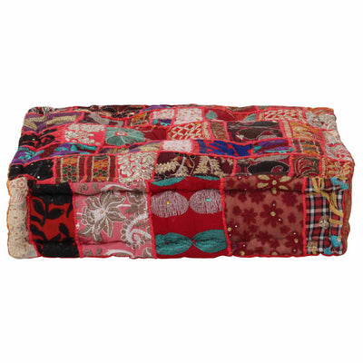 alt="Patchwork Pouffe Square Cotton Handmade 50x50x12 cm Red"