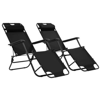 alt="Folding Sun Loungers 2 pcs with Footrests Steel Black"