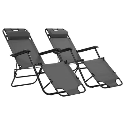 alt="Folding Sun Loungers 2 pcs with Footrests Steel Grey""