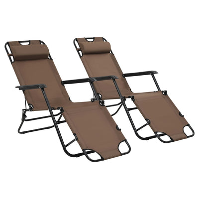 alt="Folding Sun Loungers 2 pcs with Footrests Steel Brown""