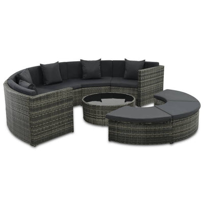 alt="7 Piece Garden Lounge Set with Cushions Poly Rattan Grey"