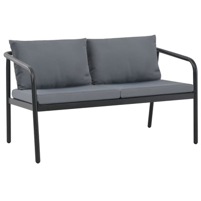 alt="2 Seater Garden Bench with Cushions Grey Aluminium""