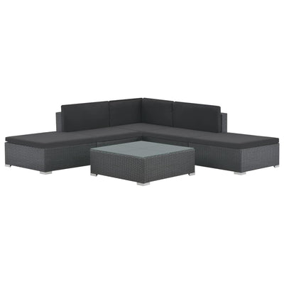 alt="6 Piece Garden Lounge Set with Cushions Poly Rattan Black"