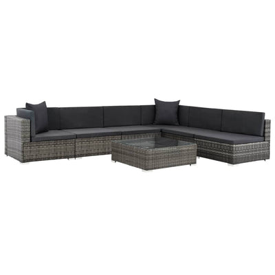 alt="7 Piece Garden Lounge Set with Cushions Poly Rattan Grey"