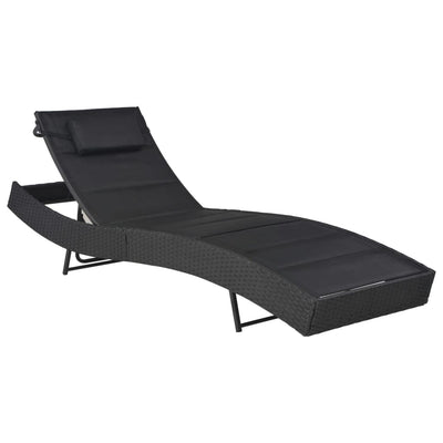 alt="Sun Lounger Poly Rattan and Textilene Black"