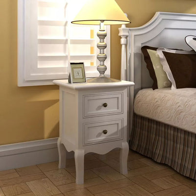 alt="Nightstands 2 pcs with 2 Drawers MDF White"
