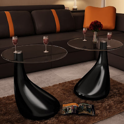 alt="Coffee Table 2 pcs with Round Glass Top High Gloss Black"