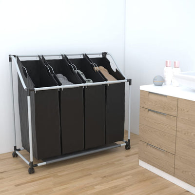 alt="Laundry sorter with 4 bags black grey"