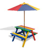 alt="Kids' Picnic Table with Benches and Parasol Multicolour Wood"