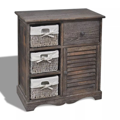 alt="Wooden Cabinet 3 Left Weaving Baskets Brown""